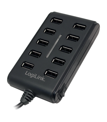 LogiLink 10 Port Hub, USB 2.0 actief met schakelaar Zw