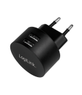 Lader 230V 2xUSB-A 10,5W LogiLink Zwart