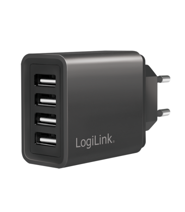 Lader 230V 4xUSB-A 24W LogiLink Zwart