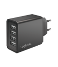 Lader 230V 4xUSB-A 24W LogiLink Zwart