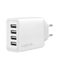 Lader 230V 4xUSB-A 24W LogiLink Wit