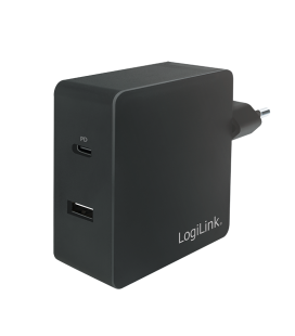 Lader 230V 1xUSB-C 65W+1xUSB-A 10,5W LogiLink Zwart