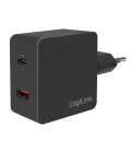 Lader 230V 1xUSB-C 18W+1xUSB-A 18W LogiLink Zwart