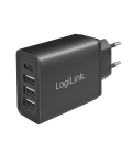 Lader 230V 1xUSB-C 15W+3xUSB-A 12W LogiLink Zwart