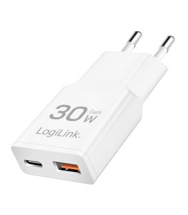 Lader 230V 1xUSB-C 30W+1xUSB-A 18W LogiLink Zwart