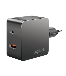 Lader 230V 1xUSB-C 45W+1xUSB-A 20W LogiLink Zwart