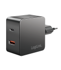 Lader 230V 1xUSB-C 45W+1xUSB-A 20W LogiLink Zwart