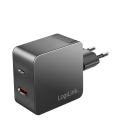 Lader 230V 1xUSB-C 45W+1xUSB-A 20W LogiLink Zwart
