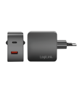 Lader 230V 1xUSB-C 45W+1xUSB-A 20W LogiLink Zwart