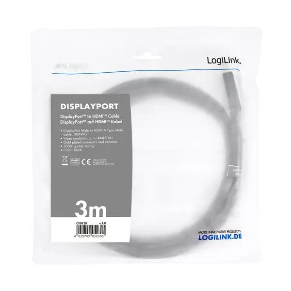 DisplayPort 1.2 --> HDMI 3.00m 4K/30Hz LogiLink - Afbeelding 3