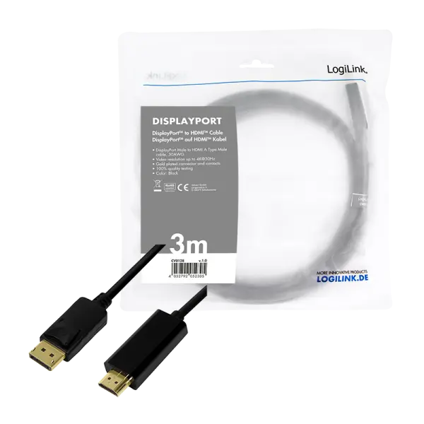 DisplayPort 1.2 --> HDMI 3.00m 4K/30Hz LogiLink - Afbeelding 4