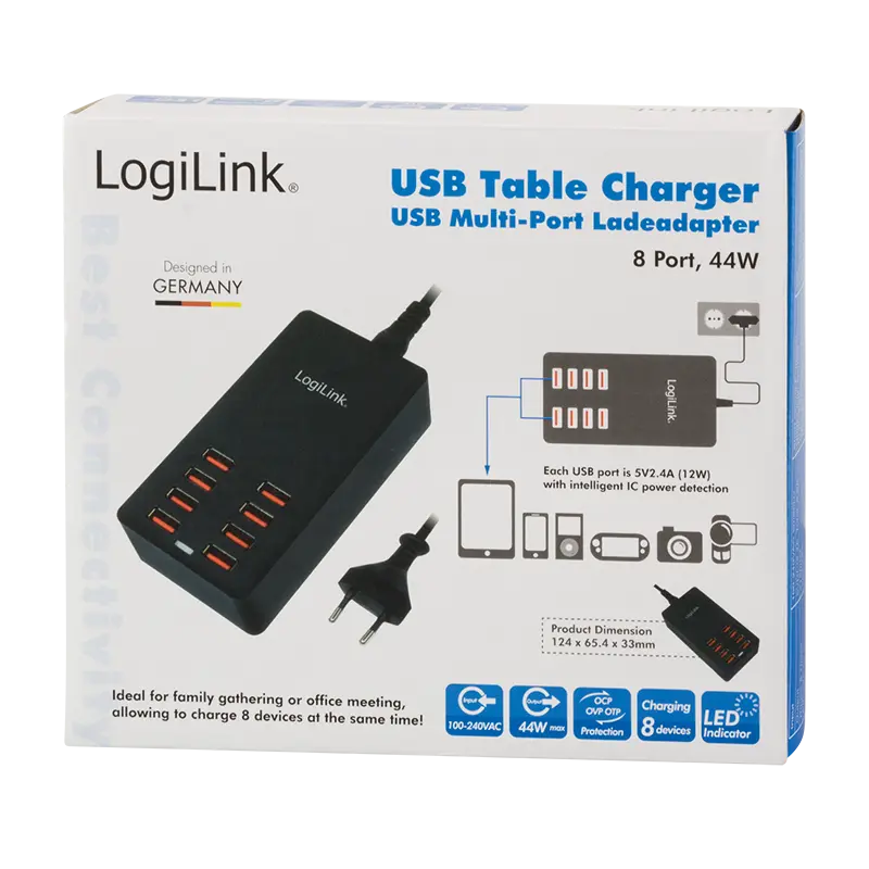 100V-240V 8xUSB 8000mA LogiLink Zwart - Afbeelding 5