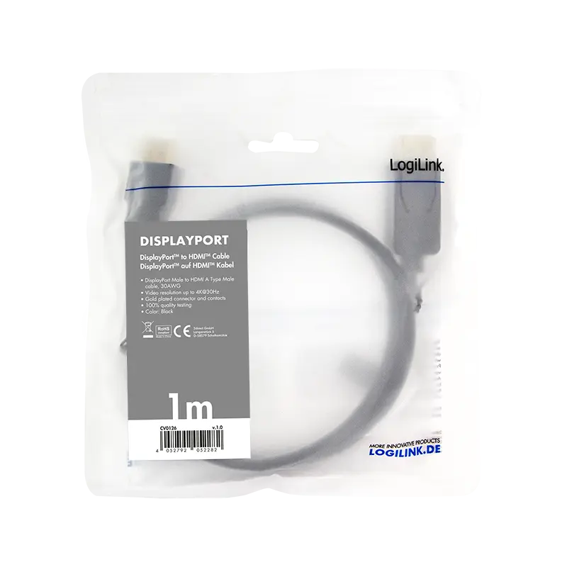 DisplayPort 1.2 --> HDMI 1.00m 4K/30Hz LogiLink - Afbeelding 3