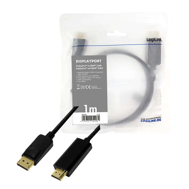 DisplayPort 1.2 --> HDMI 1.00m 4K/30Hz LogiLink - Afbeelding 4