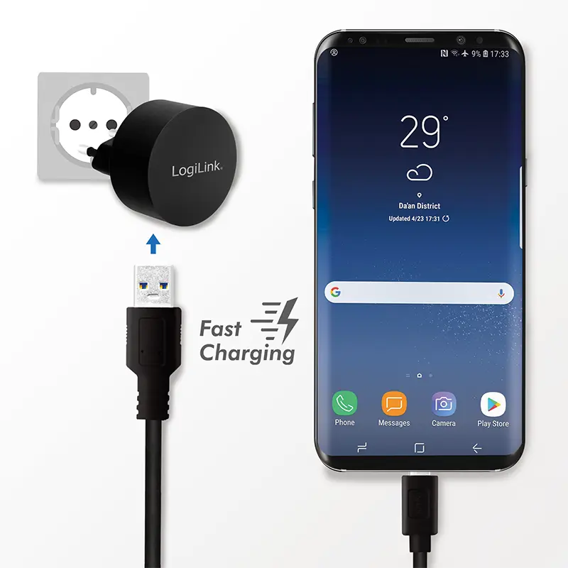 Lader 230V 1xUSB-A 10,5W LogiLink Zwart - Afbeelding 4
