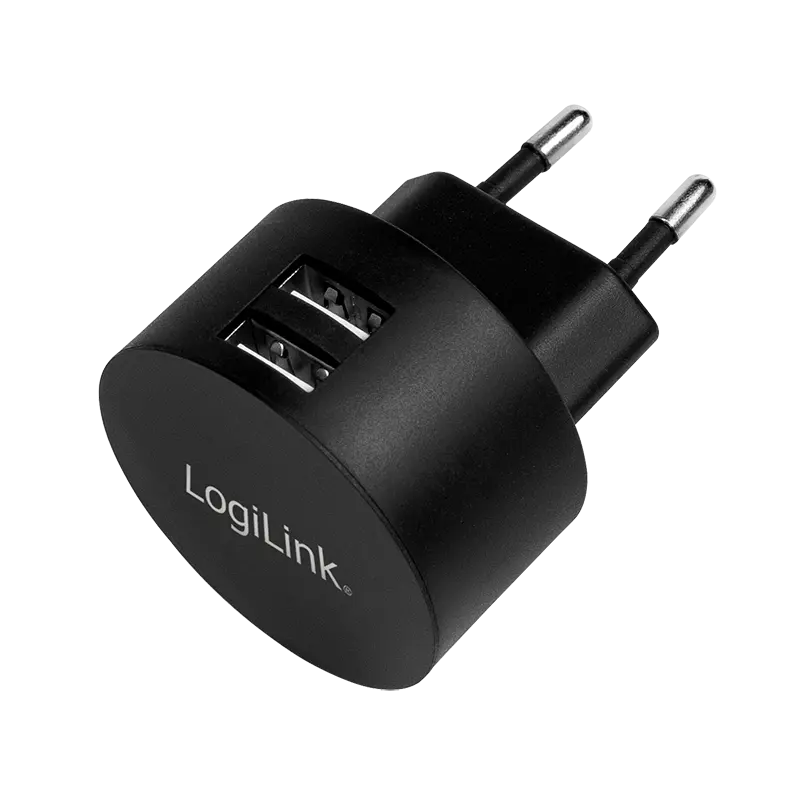 Lader 230V 2xUSB-A 10,5W LogiLink Zwart