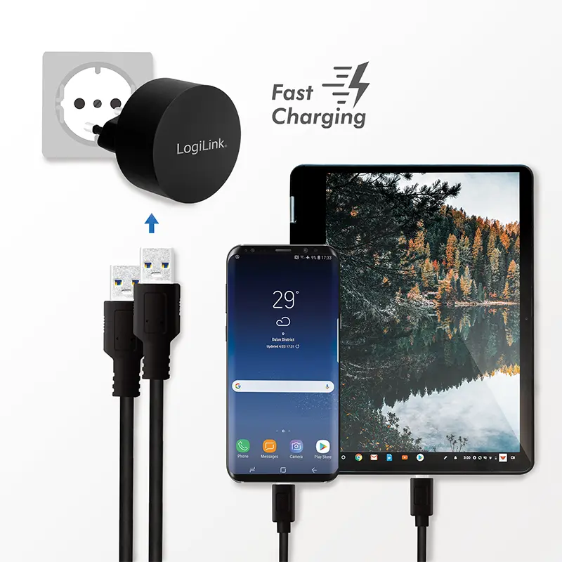 Lader 230V 2xUSB-A 10,5W LogiLink Zwart - Afbeelding 4