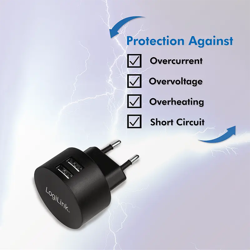 Lader 230V 2xUSB-A 10,5W LogiLink Zwart - Afbeelding 5