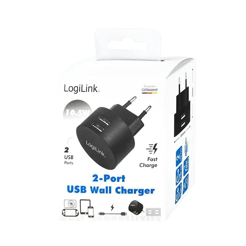 Lader 230V 2xUSB-A 10,5W LogiLink Zwart - Afbeelding 6