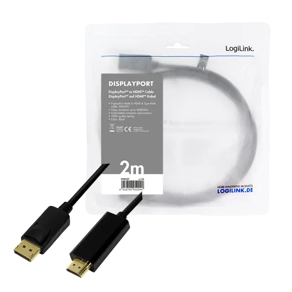 DisplayPort 1.2 --> HDMI 2.00m 4K/30Hz LogiLink - Afbeelding 3