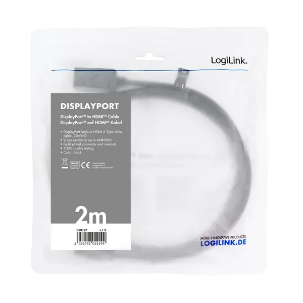 DisplayPort 1.2 --> HDMI 2.00m 4K/30Hz LogiLink - Afbeelding 4