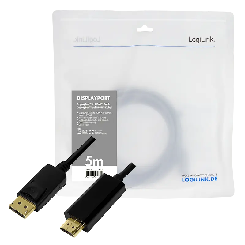 DisplayPort 1.2 --> HDMI 5.00m 4K/30Hz LogiLink - Afbeelding 3