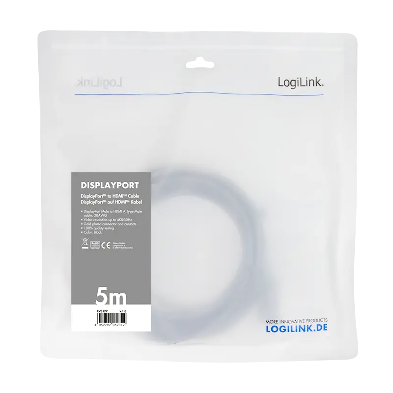 DisplayPort 1.2 --> HDMI 5.00m 4K/30Hz LogiLink - Afbeelding 4