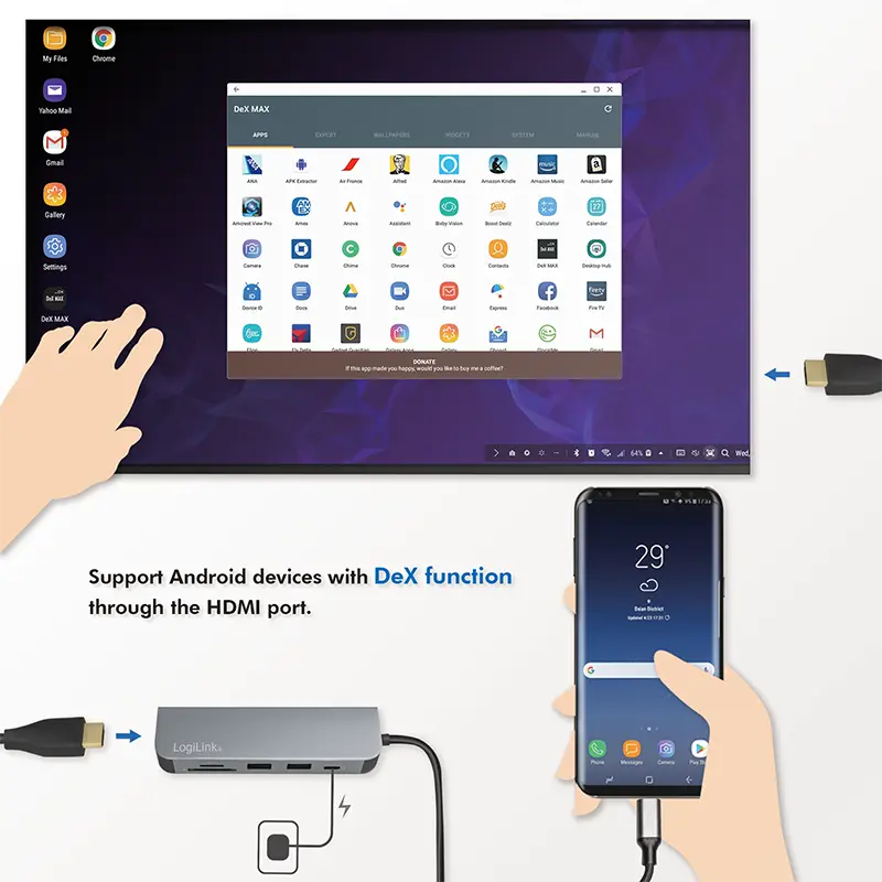 Docking 1xVideo Logilink USB-C, 60W, 4K, 6 Port - Afbeelding 8