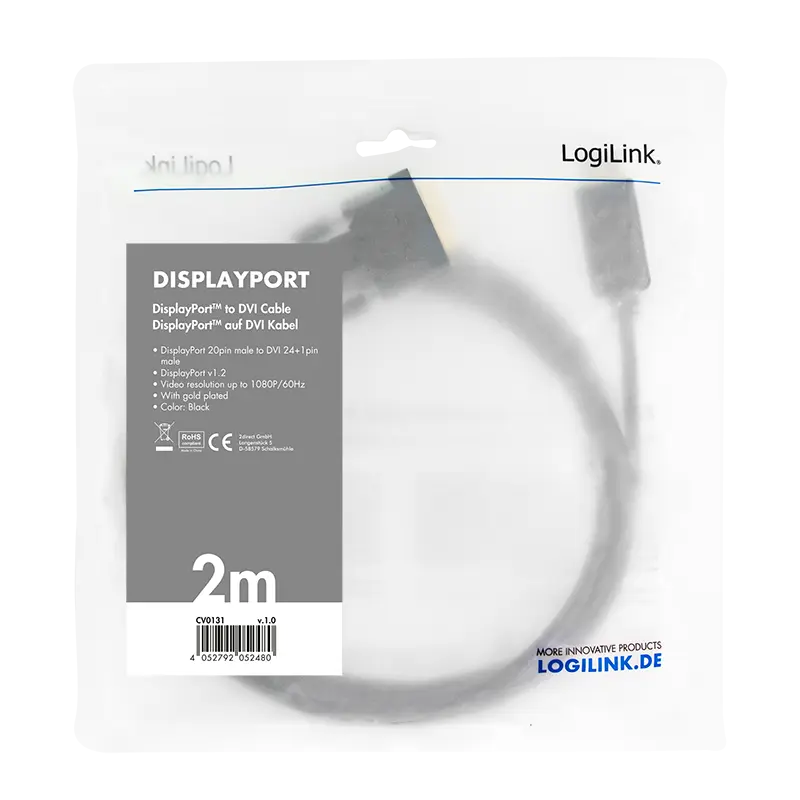 DisplayPort 1.2 --> DVI-D 2.00m LogiLink - Afbeelding 4
