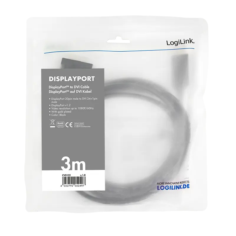 DisplayPort 1.2 --> DVI-D 3.00m LogiLink - Afbeelding 4