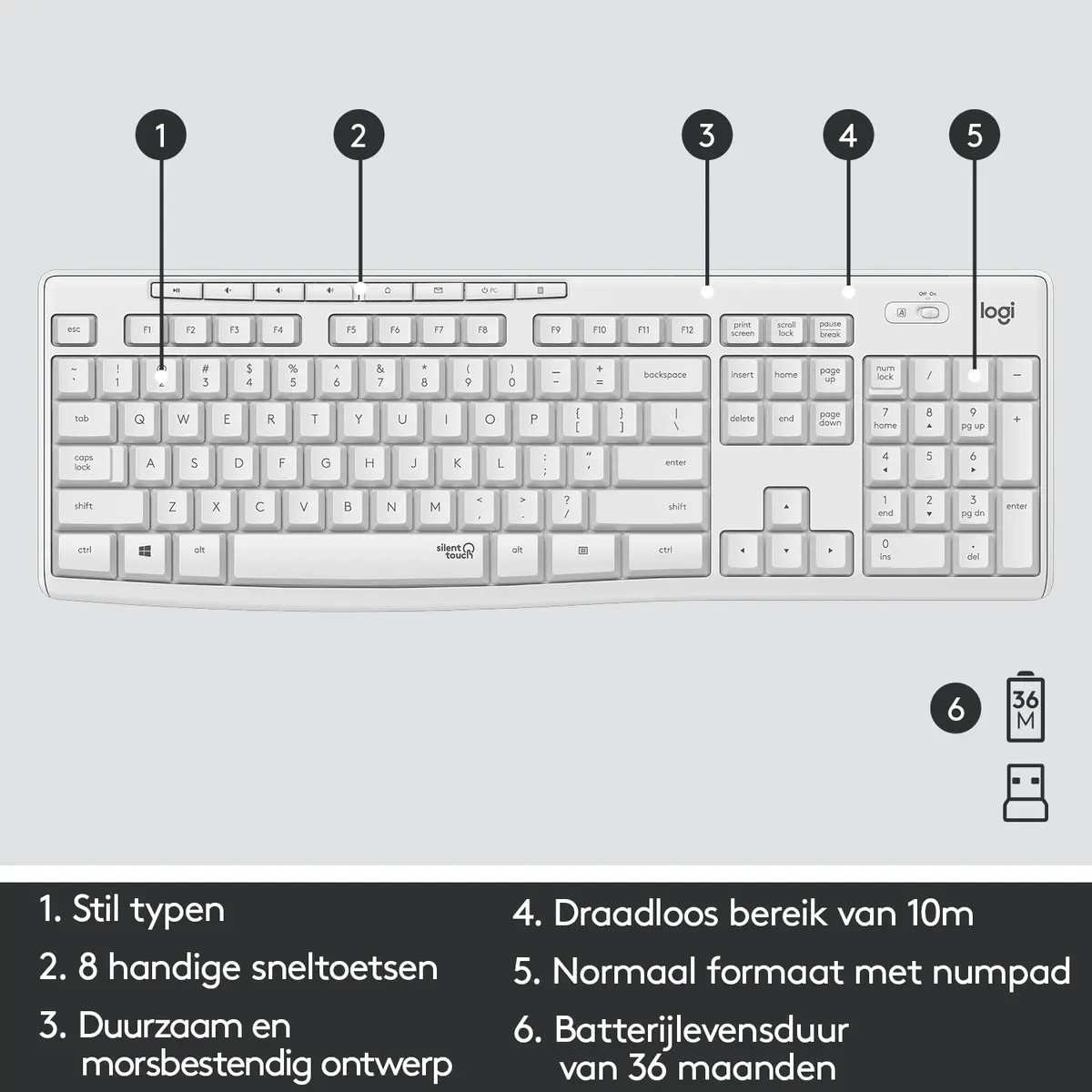 DT Logitech MK295 Silent Wit Wireless Retail - Afbeelding 11