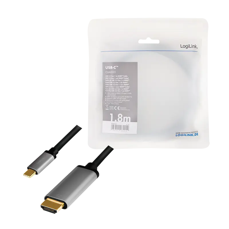 USB-C 3.2 (M) --> HDMI (M) 1.80m LogiLink 4K Aluminium - Afbeelding 4