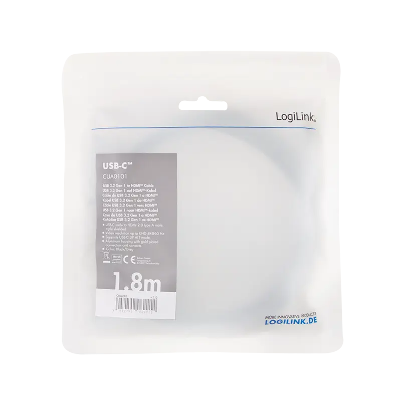 USB-C 3.2 (M) --> HDMI (M) 1.80m LogiLink 4K Aluminium - Afbeelding 5