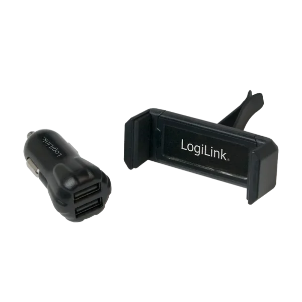 Lader Auto 2xUSB-A 10W + Telefoonhouder LogiLink Zw.
