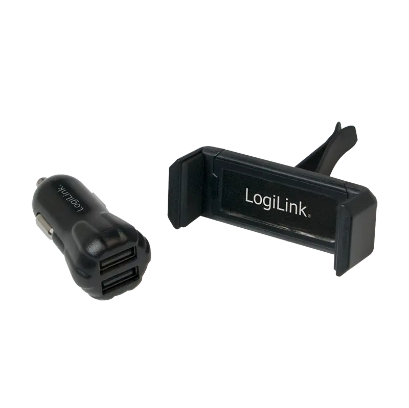 Lader Auto 2xUSB-A 10W + Telefoonhouder LogiLink Zw.
