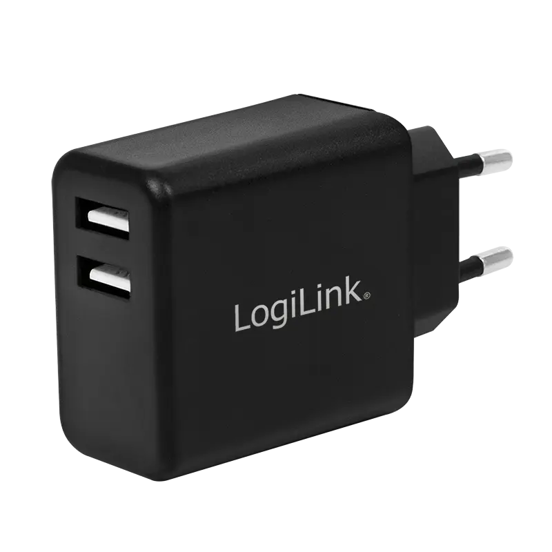 Lader 230V 2xUSB-A 12W LogiLink Zwart