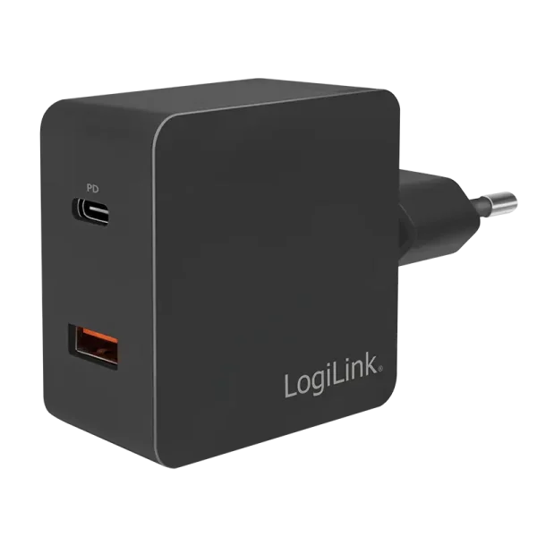 Lader 230V 1xUSB-C 18W+1xUSB-A 18W LogiLink Zwart