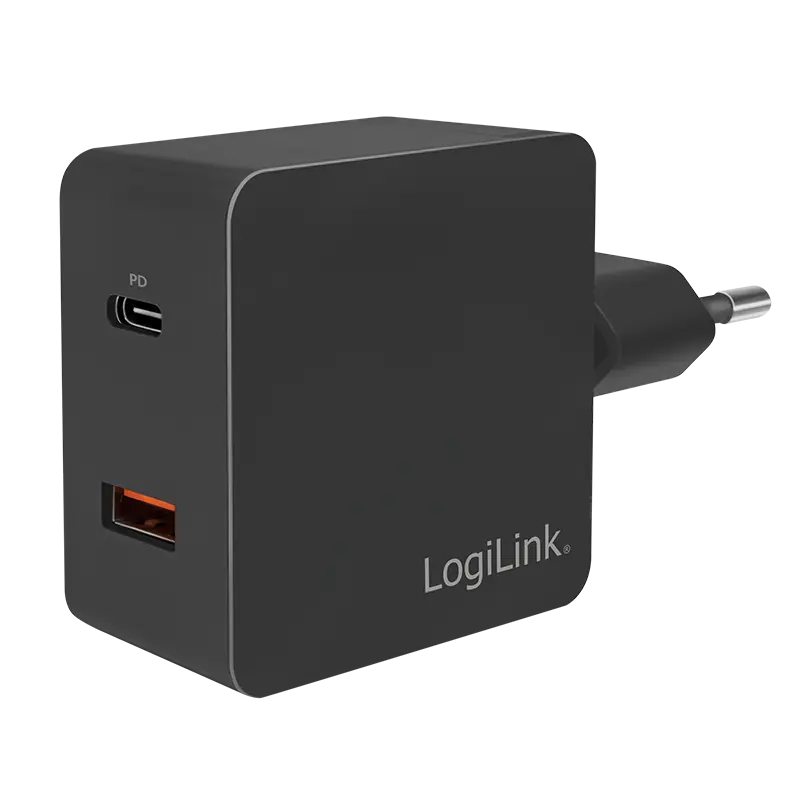 Lader 230V 1xUSB-C 18W+1xUSB-A 18W LogiLink Zwart