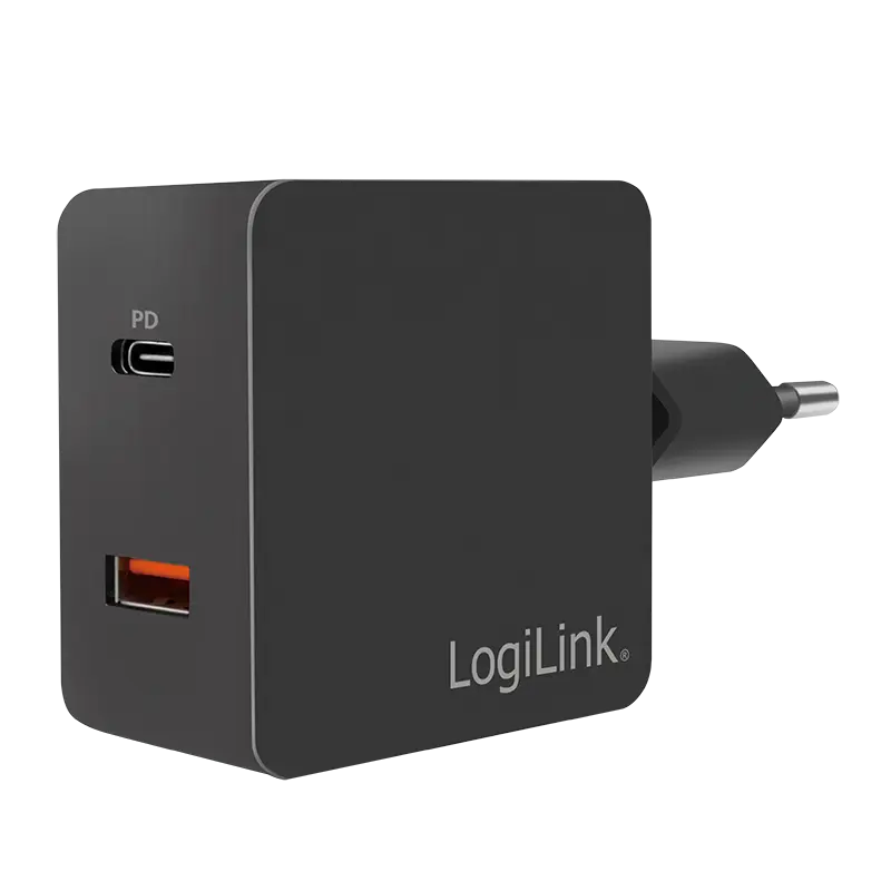 Lader 230V 1xUSB-C 18W+1xUSB-A 18W LogiLink Zwart - Afbeelding 2