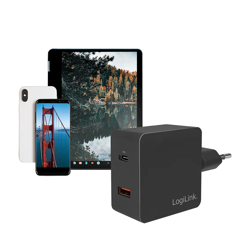 Lader 230V 1xUSB-C 18W+1xUSB-A 18W LogiLink Zwart - Afbeelding 3