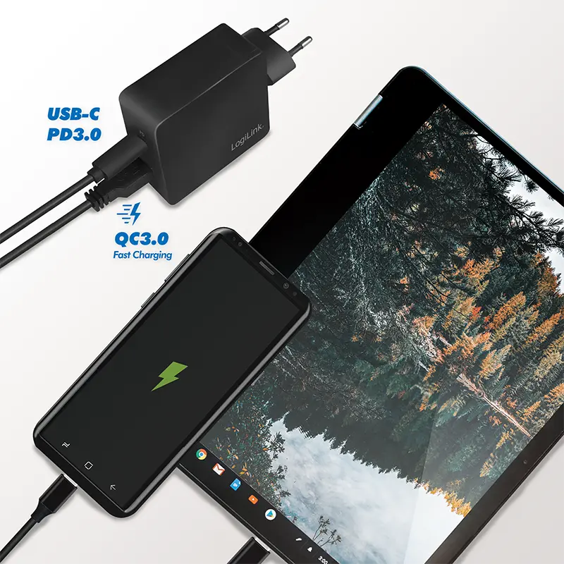 Lader 230V 1xUSB-C 18W+1xUSB-A 18W LogiLink Zwart - Afbeelding 5
