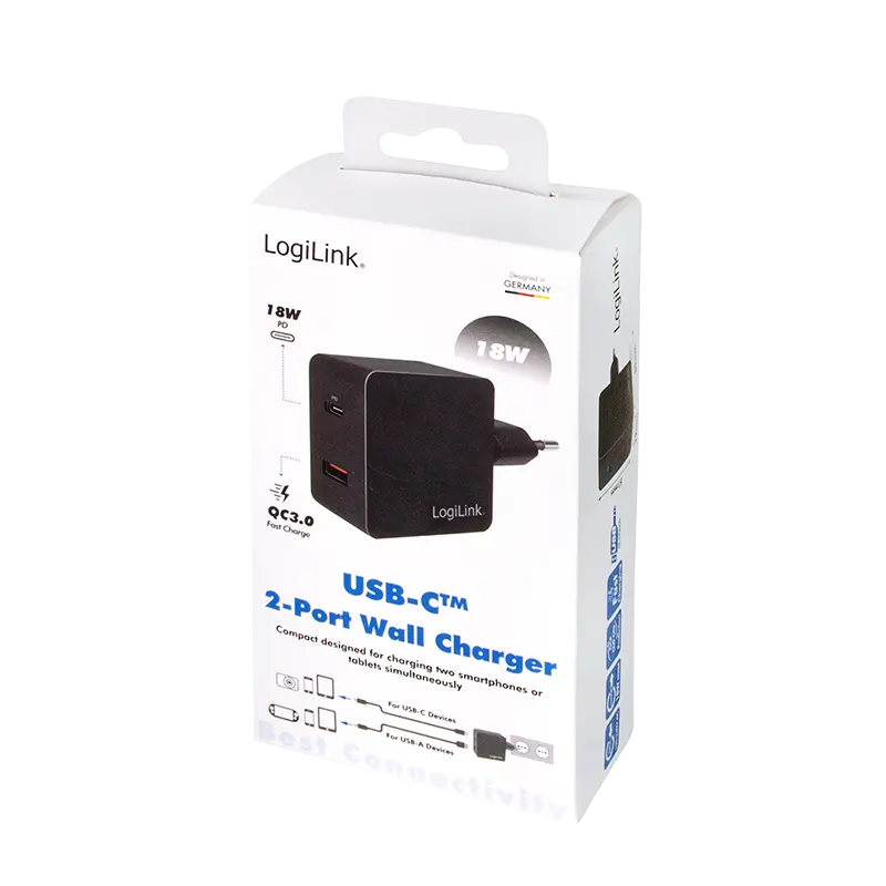 Lader 230V 1xUSB-C 18W+1xUSB-A 18W LogiLink Zwart - Afbeelding 7