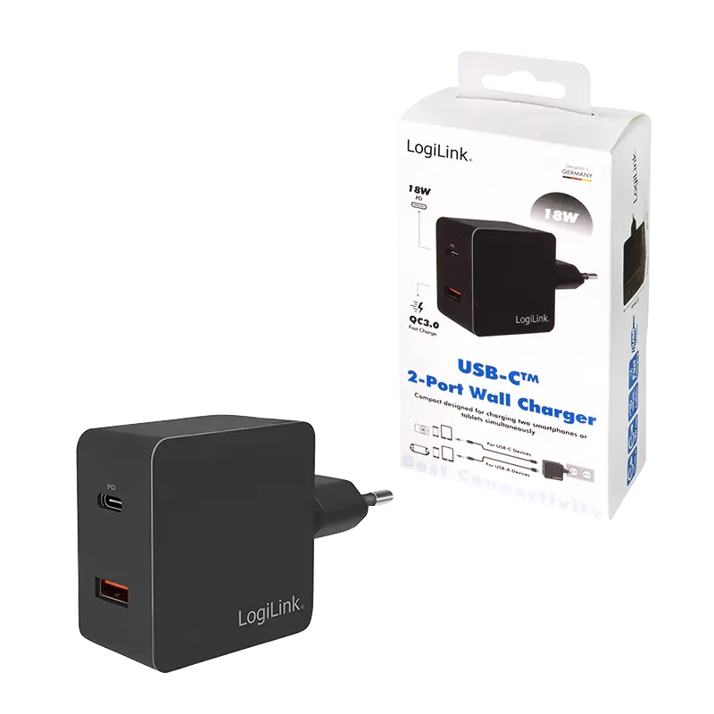 Lader 230V 1xUSB-C 18W+1xUSB-A 18W LogiLink Zwart - Afbeelding 8