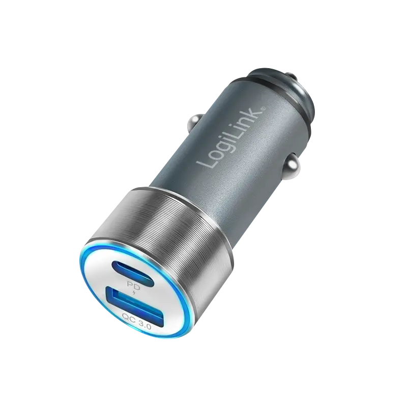 Lader Auto 1xUSB-C 18W + 1xUSB-A 18W LogiLink Zilver