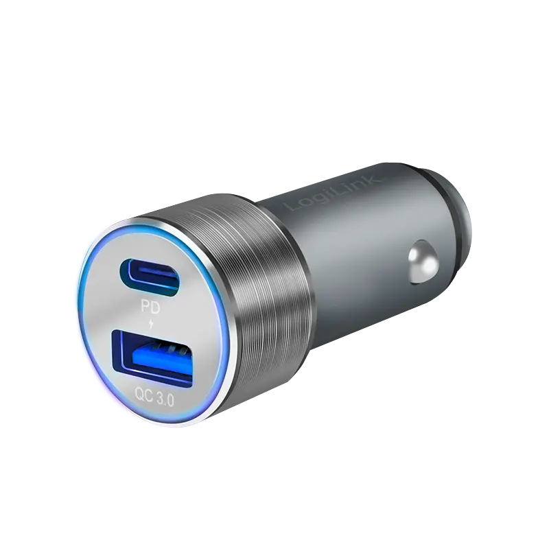 Lader Auto 1xUSB-C 18W + 1xUSB-A 18W LogiLink Zilver - Afbeelding 2