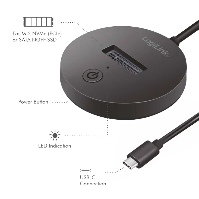 Adapter M.2 NVMe/SATA (F) --> USB 3.2-C (M) LogiLink - Afbeelding 3