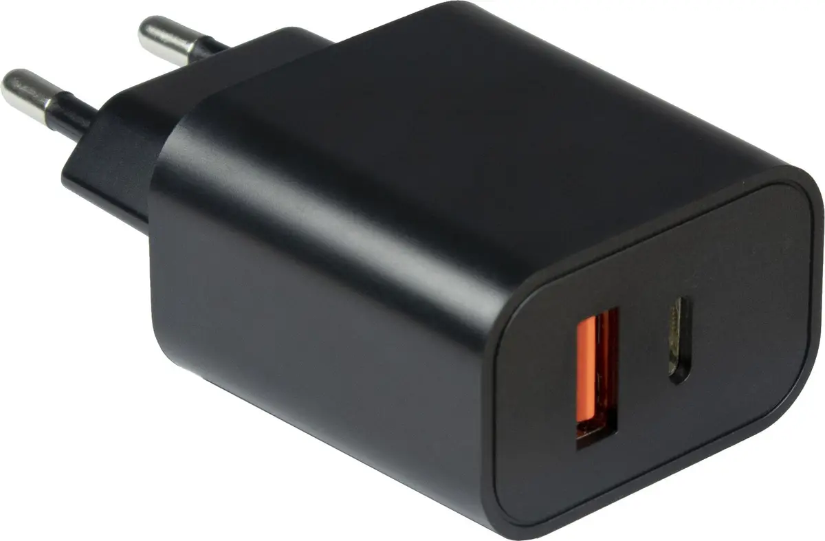 Lader 230V 1xUSB-C 20W+1xUSB-A 20W Argus Zwart - Afbeelding 2