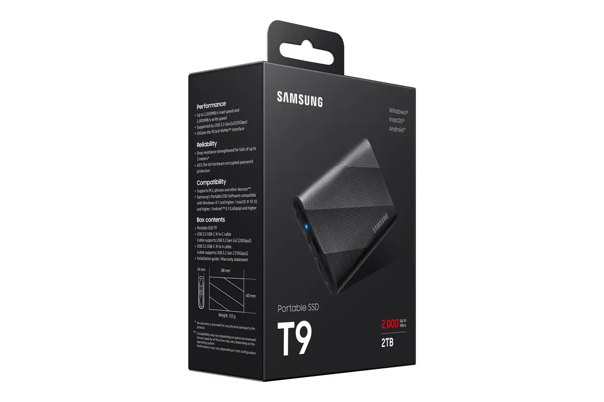 2TB Samsung T9 NVMe/Zwart/USB-C/2000/1950 - Afbeelding 10