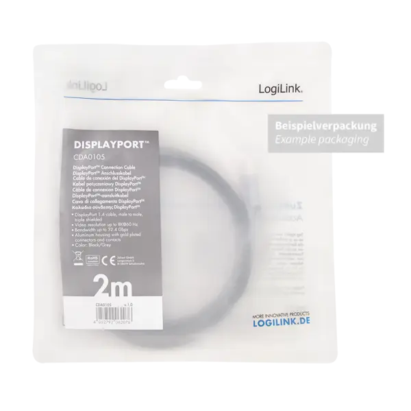 DisplayPort 1.4 1.00m 8K/60Hz LogiLink Aluminium - Afbeelding 4