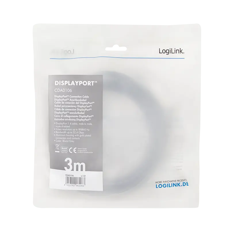 DisplayPort 1.4 3.00m 8K/60Hz LogiLink Aluminium - Afbeelding 4